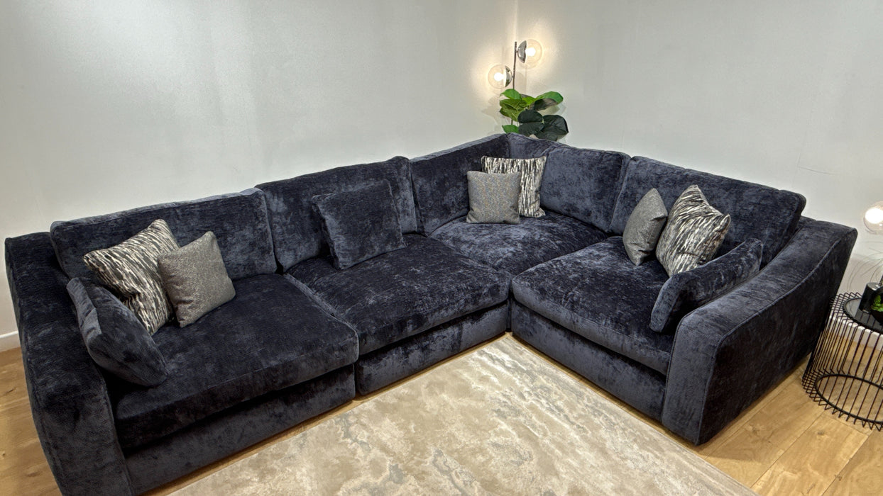 Sofology Bellagio Fabric 3 Corner 1 Reversible Feather Flex Seats in Chunky Luxe Chenille Ink Mix