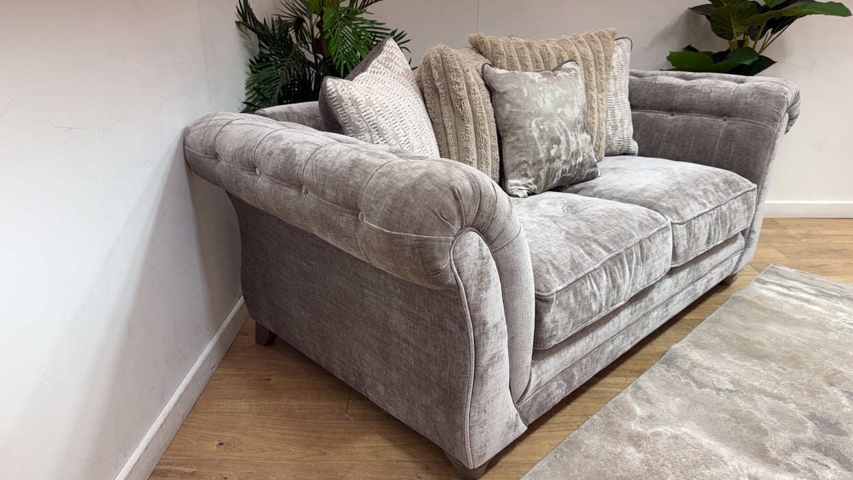 Sofology Highgrove Fabric 2 Seater Pillow Back Feather Flex Seats in Luxe Chenille Pewter Mix