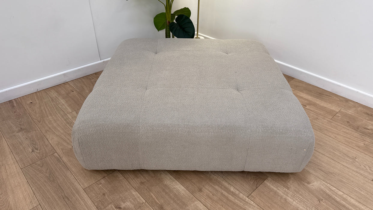 Sofology Marble Arch Fabric Designer Footstool in Cosy Boucle Wood Trim Pebble