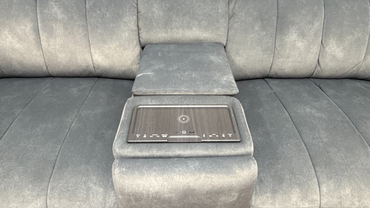 Sofology Paramount Fabric 2.5 Seater Console Power Recliner/Headrest Heated Seats Speakers in Lifestyle Flecked Charcoal