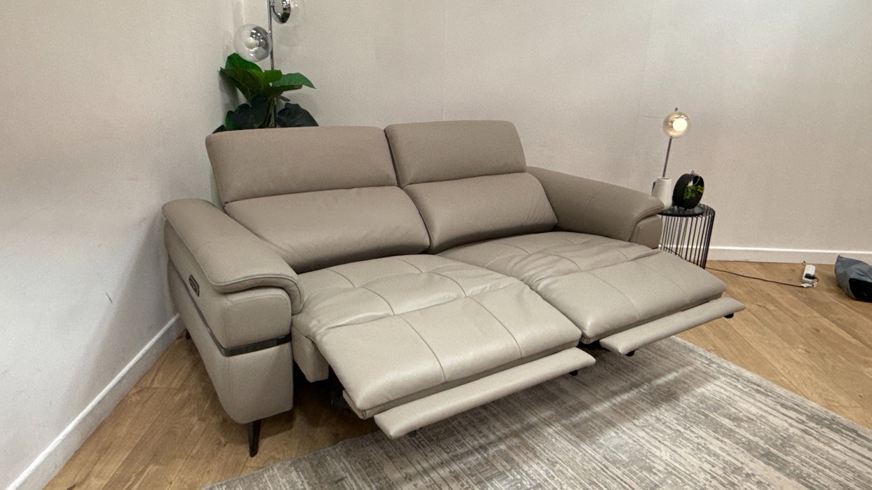 Sofology Milan Leather 2.5 Seater Power Recliner/Headrest in Trusty Embossed Light Grey