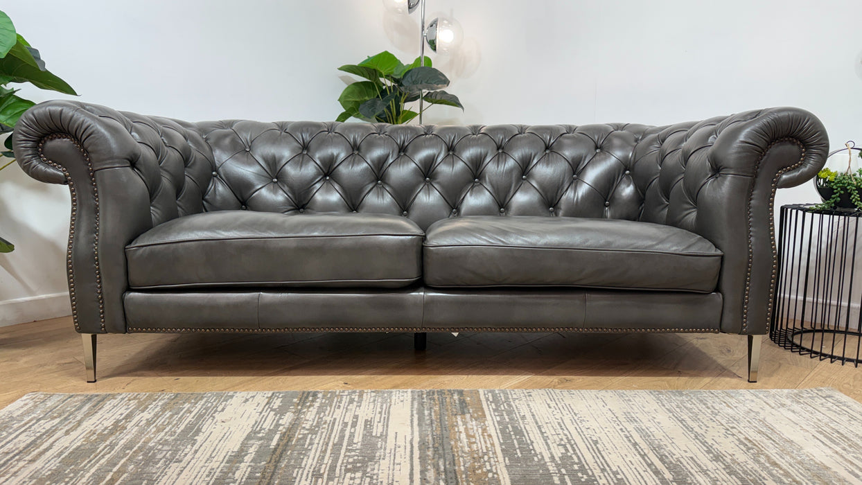 Sofology Darcy Leather 3 Seater with Studs in Trusty Supersoft Sheen Charcoal
