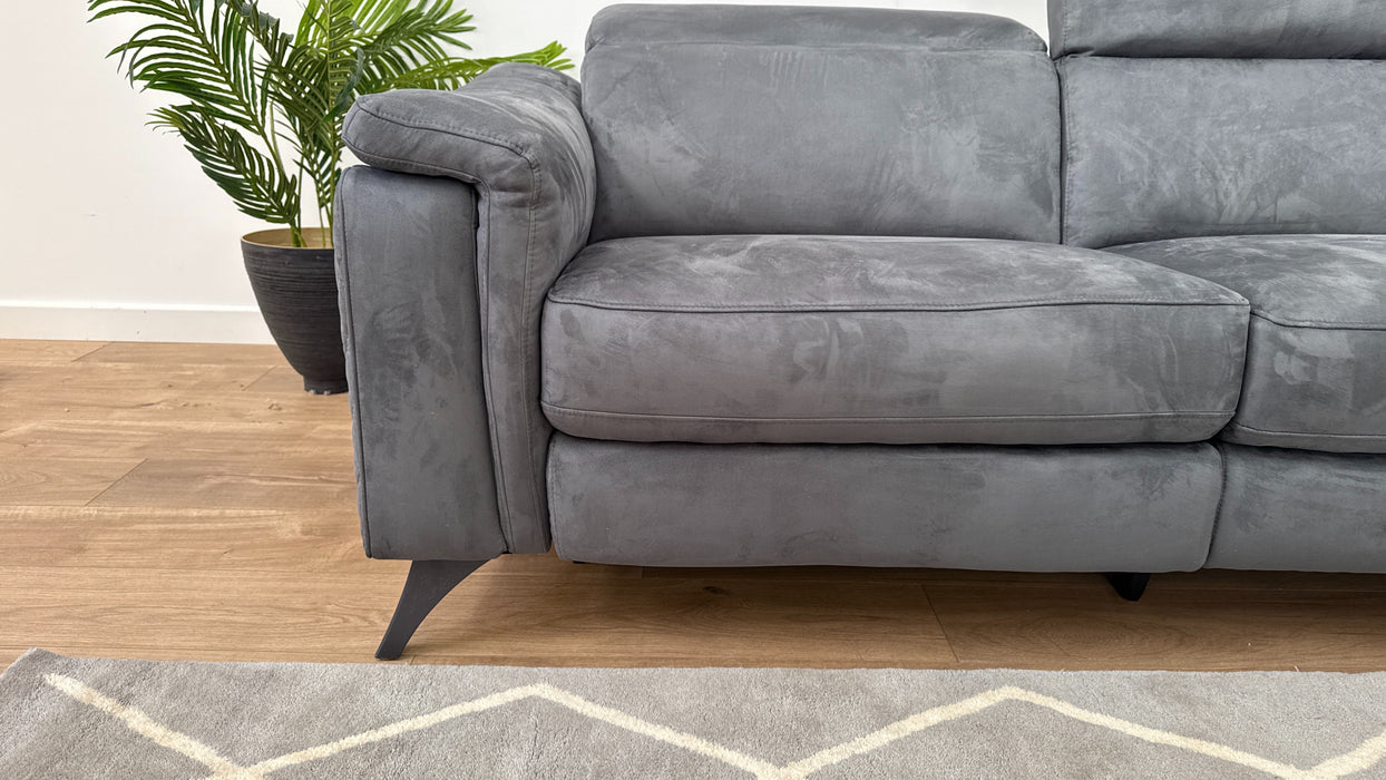 Ezra Corner Sofa - Power Recliner - Power Headrest - Fabric Tara Lead Grey