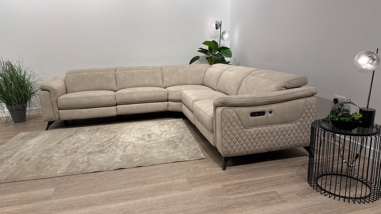 Sofology Ezra Fabric 3 Corner 3 Power Recliner/Headrest Heated Seats in Lifestyle Flecked Ivory