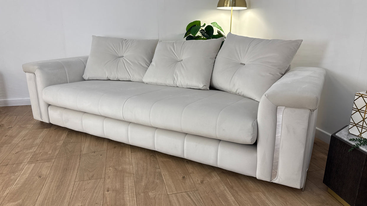 Sofology The Oscar Fabric 4 Seater with Silver Trim in Super Matt Velvet Ecru