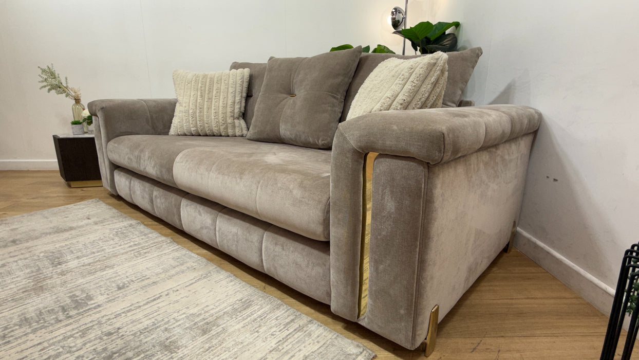 Sofology Oscar Fabric 3 Seater Gold Trim in Fine Textured Chenille Stone Mix
