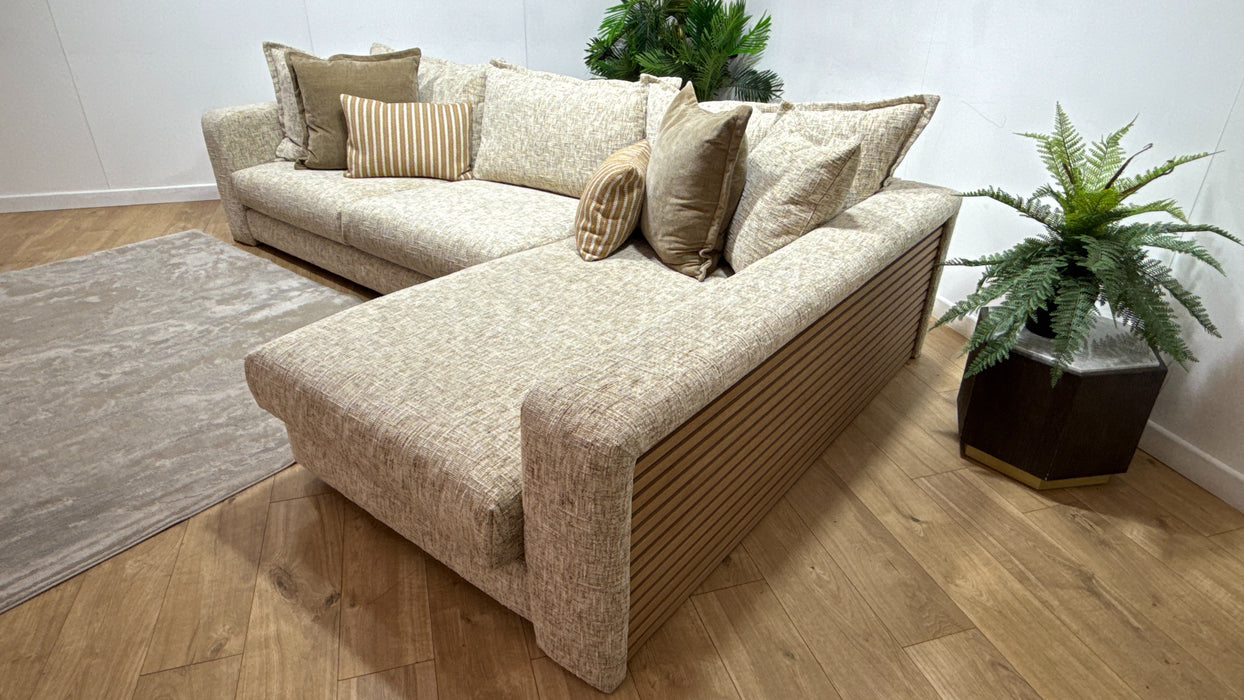 Sofology Cove Fabric Chaise Grande Light Wood Panel Artisan Chenille Ecru Mix