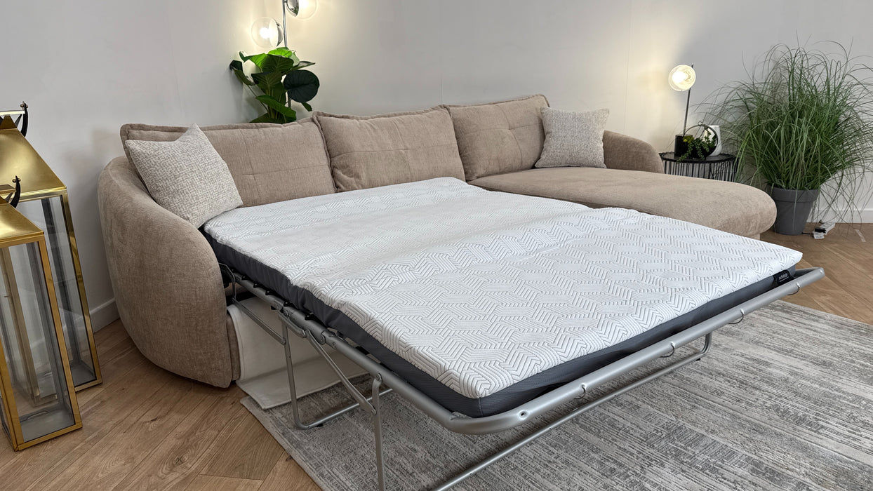 Sofology The Portobello Fabric 3 Seater Chaise Sofa Bed Foam Seats with Storage in Teddy Chenille Natural Mix