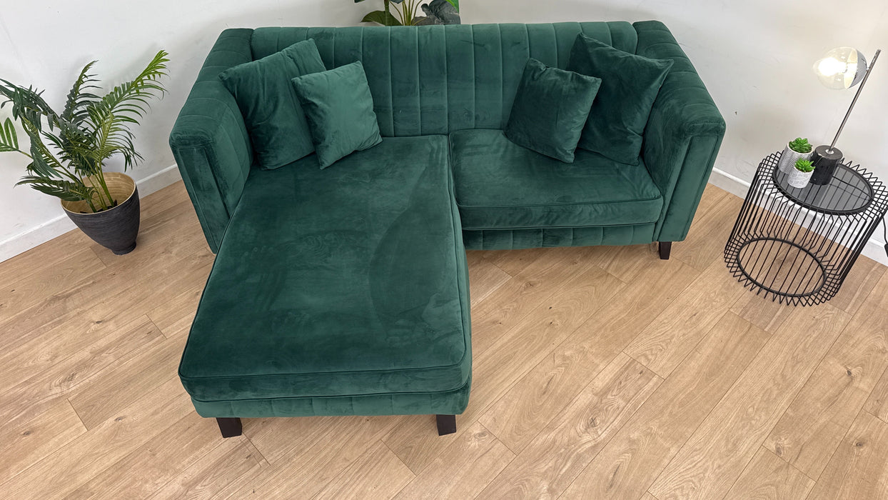 Fluted Isla 3 Seater Chaise - Fabric Sofa - Velluto Dark Green All Over