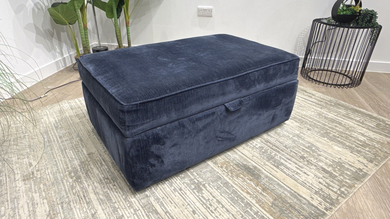 Sofology Laurent Fabric Storage Footstool in Luxury Deep Pile Chenille Denim
