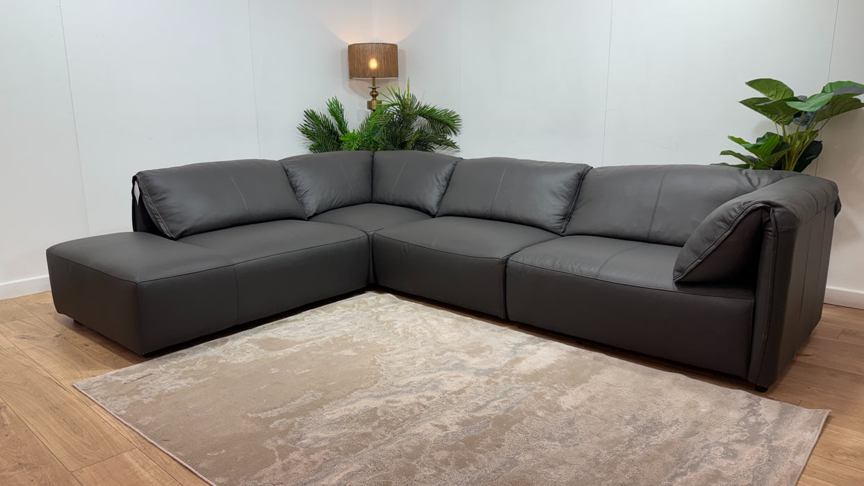 Sofology Tessuto Leather Chaise 1 Corner 3 in Trusty Matt Charcoal