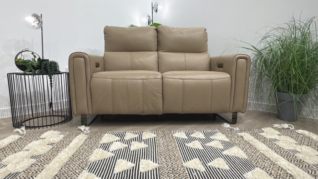 Sofology Ravello Leather 2 Seater Power Recliner/Headrest in Trusty Embossed Mushroom