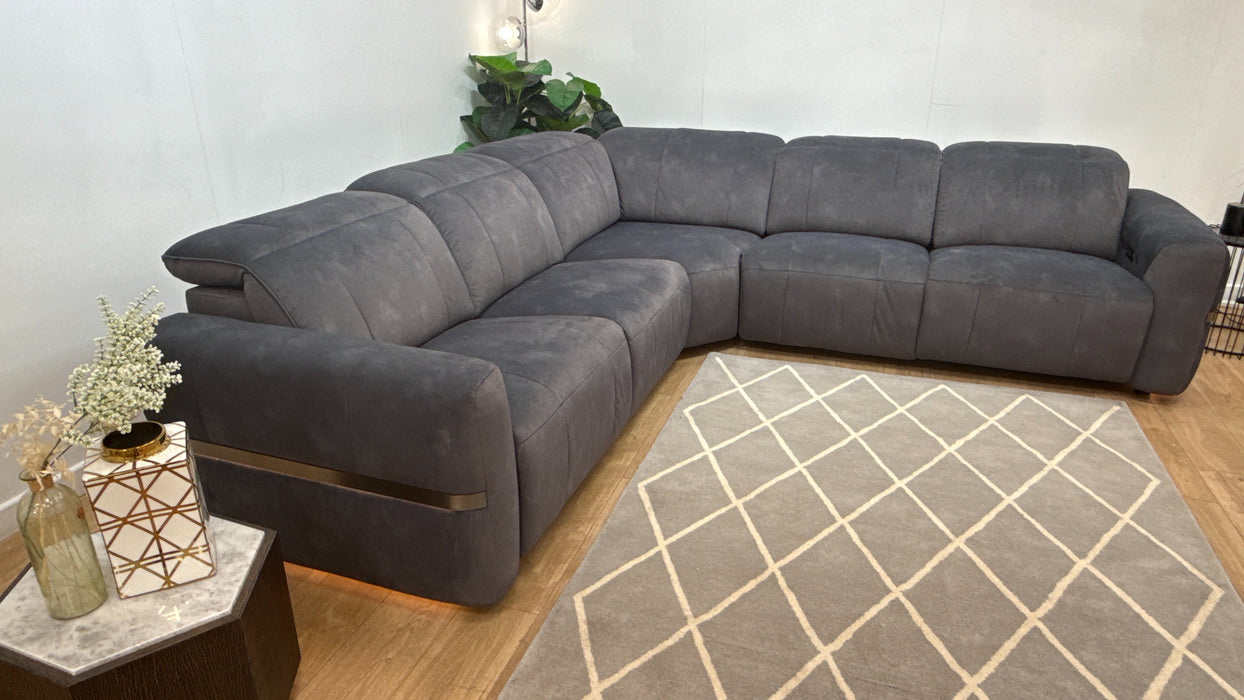 Sofology Lumiere Fabric 3 Corner 3 Power Recliner/Headrest Heated Seats in Lifestyle Flecked Charcoal