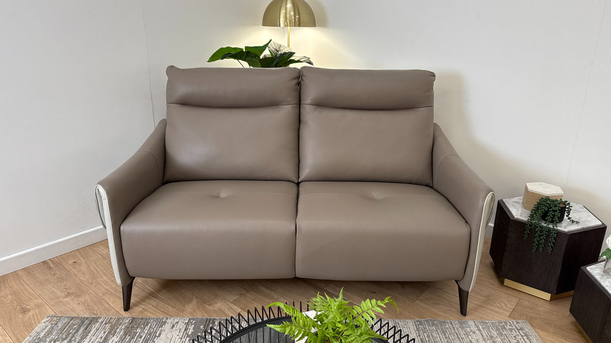 Sofology The Arezzo 2 Seater Recliner Sofa in Amalfi Cappuccino Leather/Cloud Grey Mix