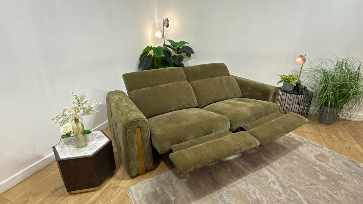 Sofology Kingsbridge Fabric 2.5 Seater Power Recliner/Headrest Heated Seats in Relaxed Chenille Olive Green