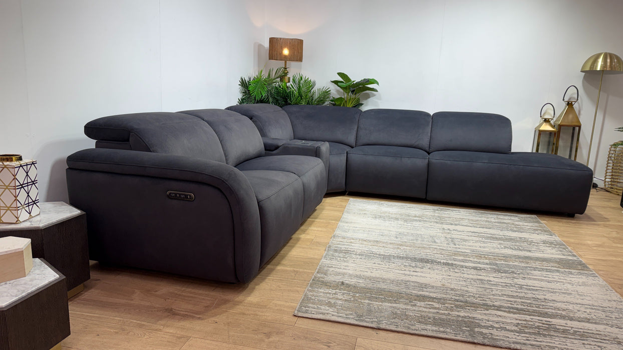 Sofology Fabric 3 Corner Console 1.5 Chaise Power Recliner/Headrest in Lifestyle Flecked Anthracite