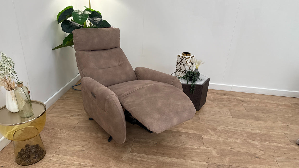 Sofology Monroe Fabric Chair Power Recliner in Lifestyle Mottled Latte