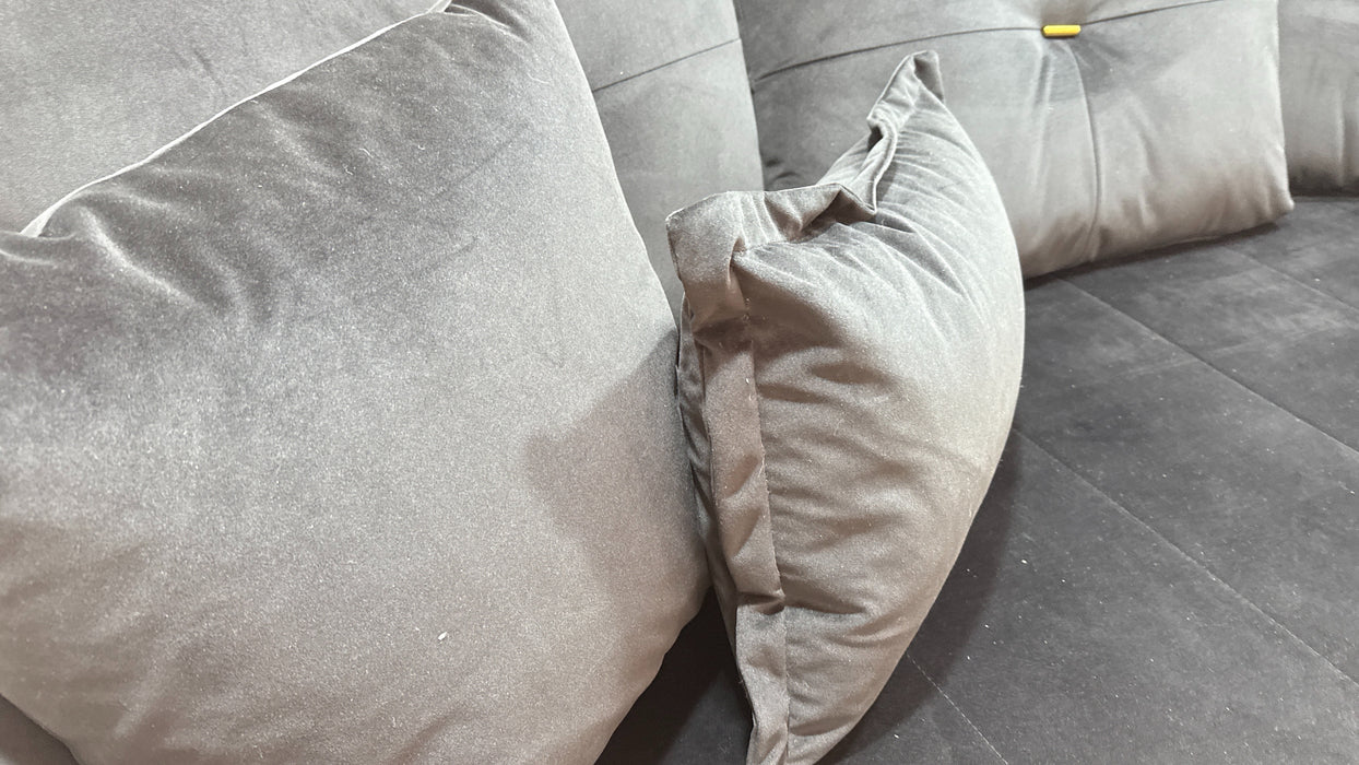 Sofology Oscar Fabric 4 Seater Gold Trim in Super Matt Velvet Black Mix
