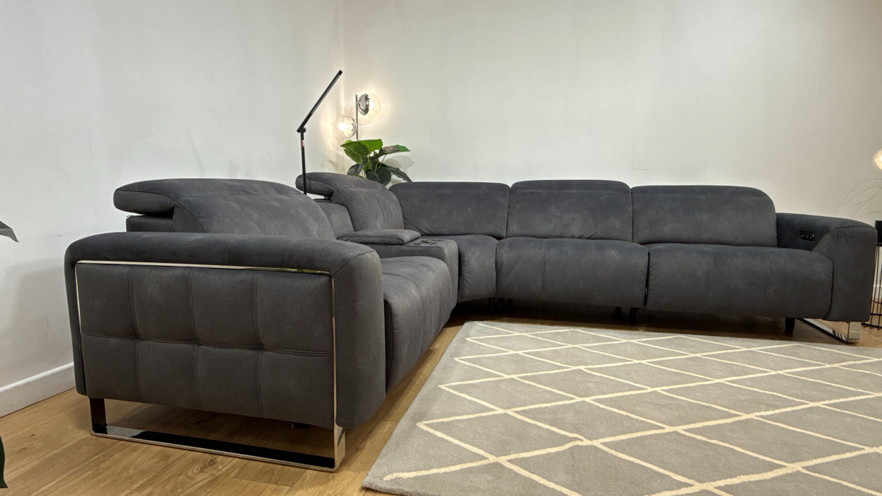 Sofology The Marvella Fabric 1.5 Console Corner 3 Power Recliner/Headrest in Lifestyle Flecked Charcoal
