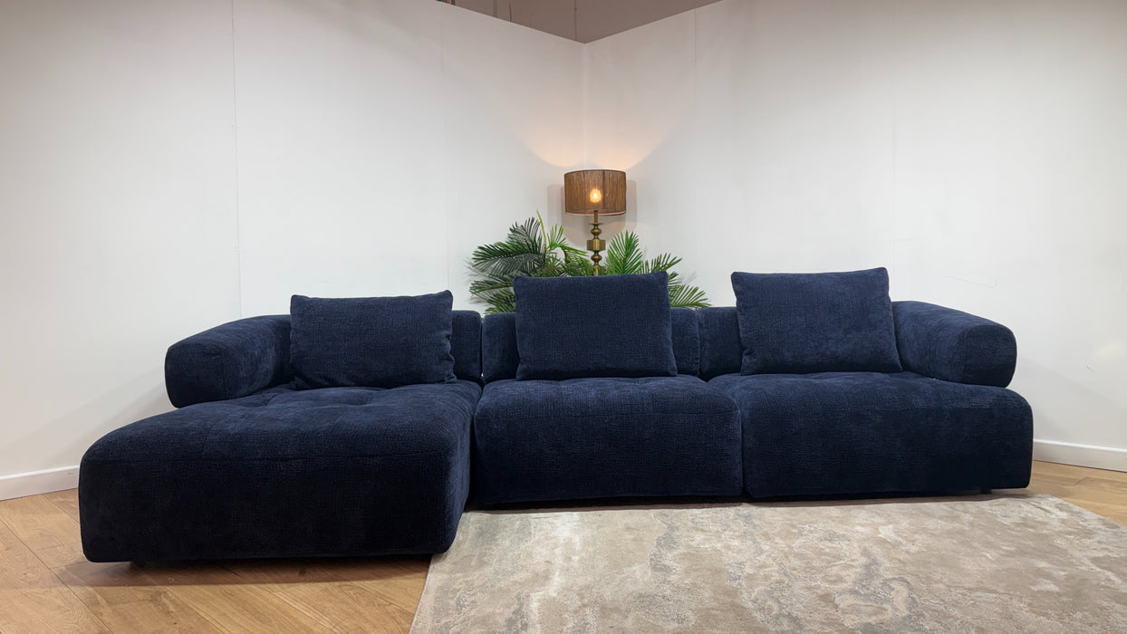 Sofology Flex Fabric Chaise 4 Seater Power Motion Standard Full Back in Heavy Textured Chenille Navy