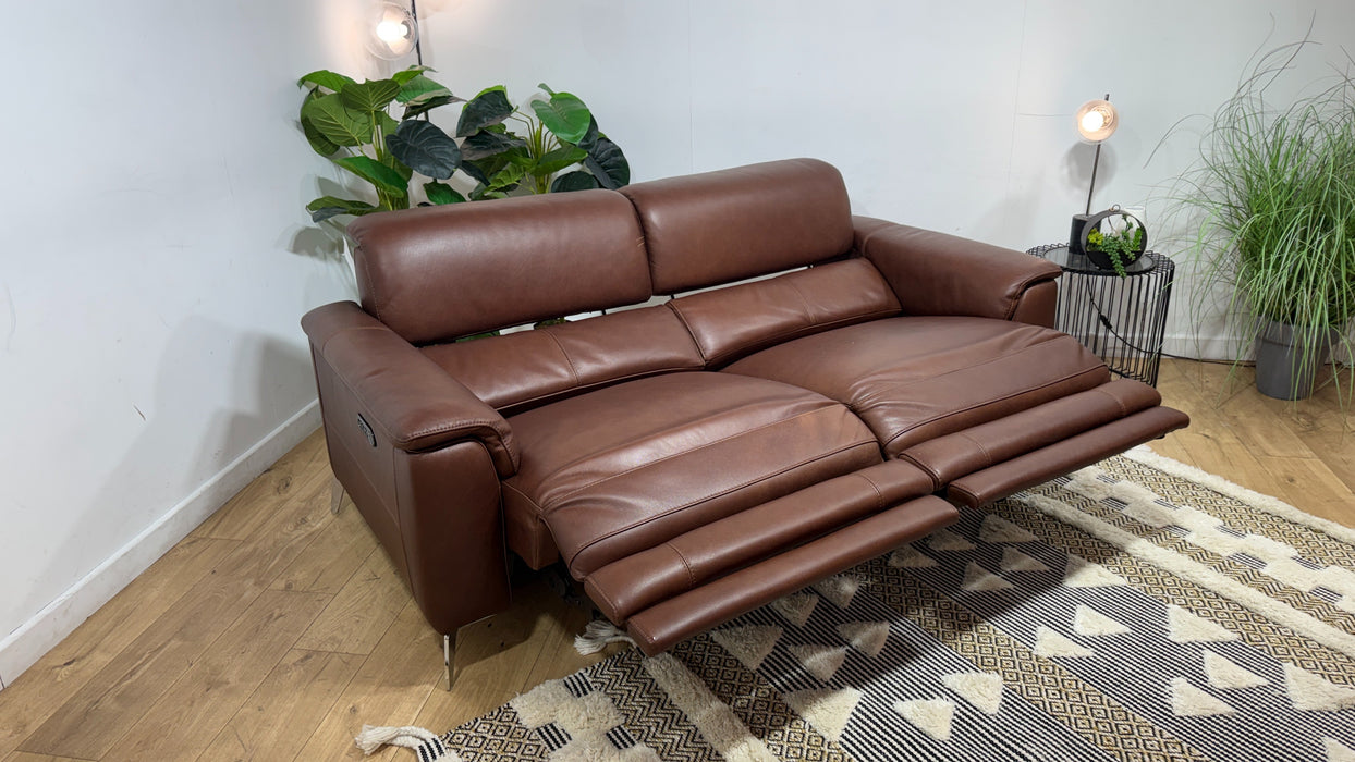 Sofology Illinois Leather 3 Seater Power Recliner/Headrest in Relaxed Soft Brown