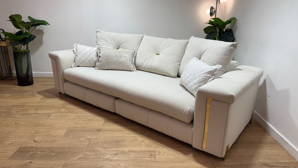 Sofology Oscar Fabric 4 Seater Split Gold Trim in Super Matt Velvet Ecru Mix
