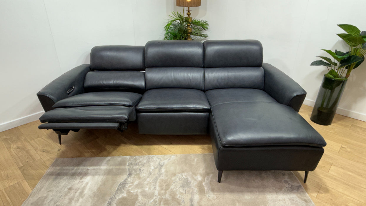 Sofology The Viento 3 Seater Leather Chaise In Trusty Embossed Navy