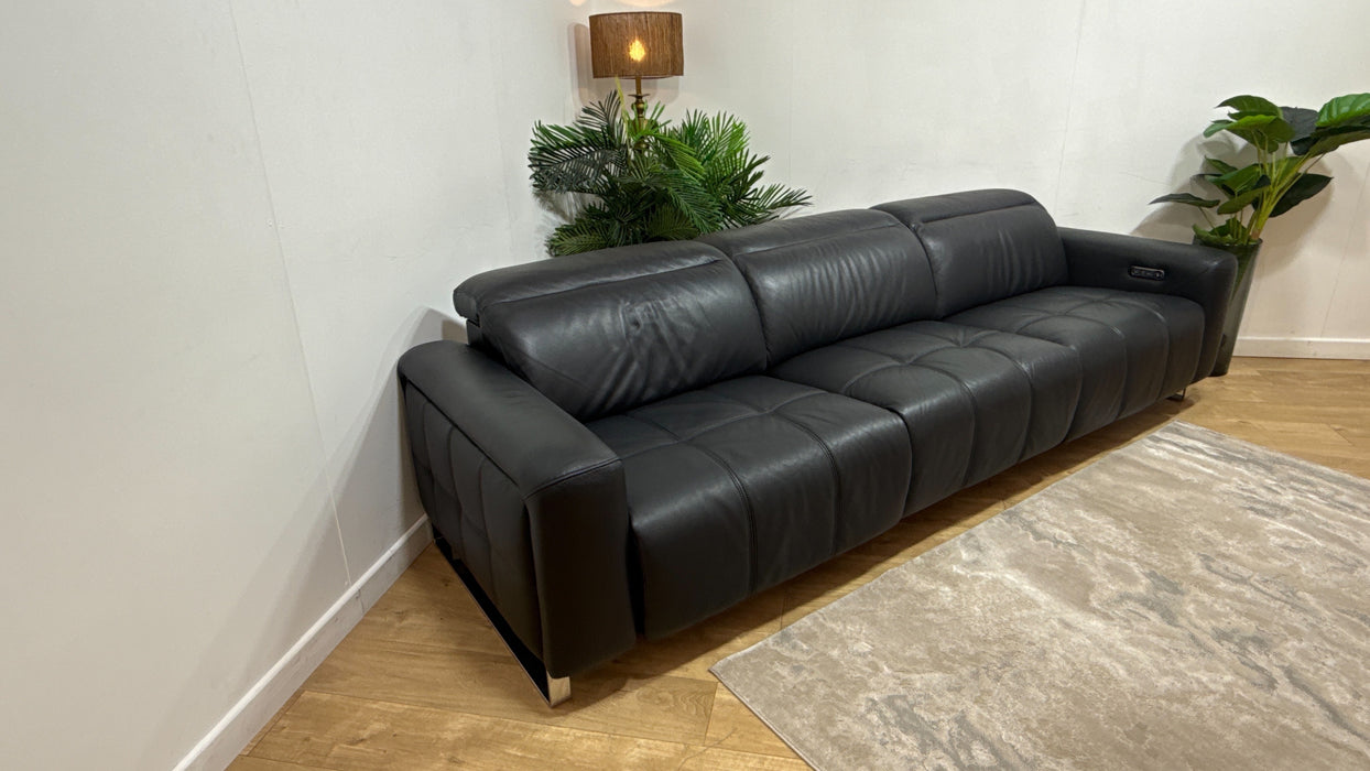 Sofology Marvella Leather 4 Seater Split Power Recliner/Headrest in Trusty Sheen Jet Black