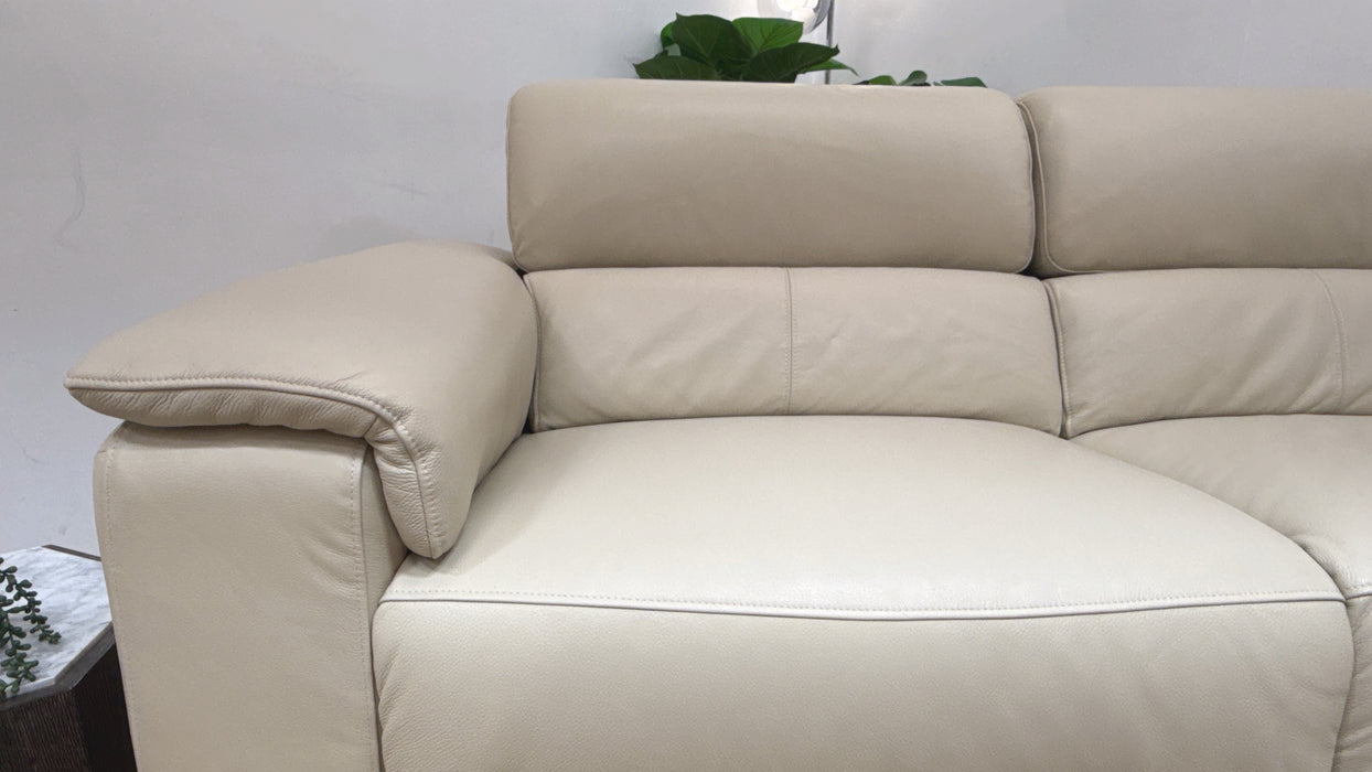 Sofology Fratelli Leather 2.5 Seater Power Recliner/Headrest in Trusty Embossed Bone China