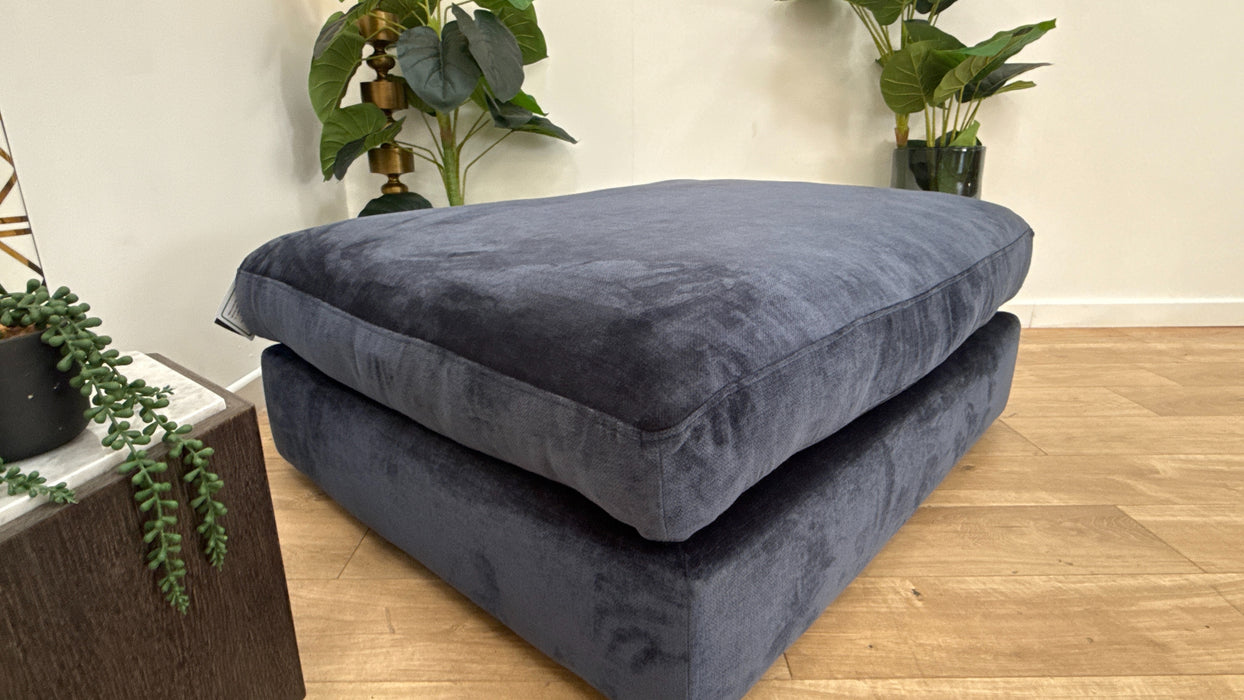 Sofology Bellagio Fabric Footstool Feather Flex Filling in Luxury Deep Pile Chenille Denim