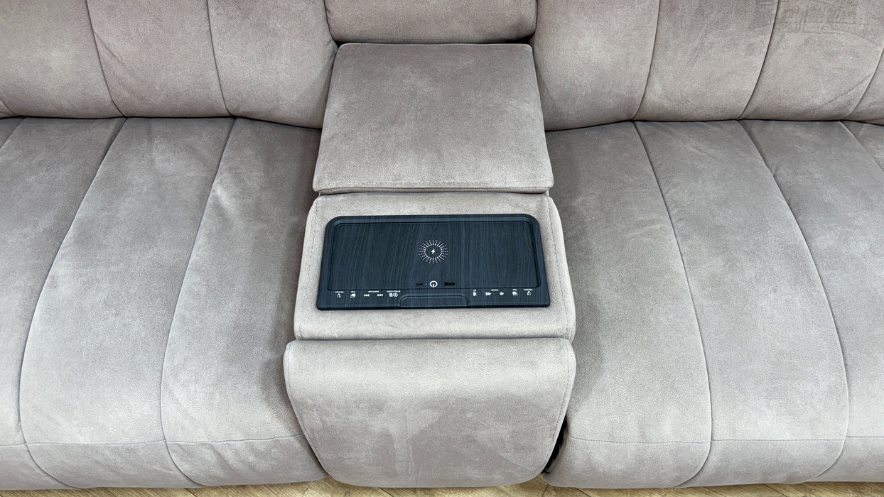 Sofology Paramount Fabric 2.5 Seater Console Power Recliner/Headrest Speakers in Lifestyle Flecked Nutmeg