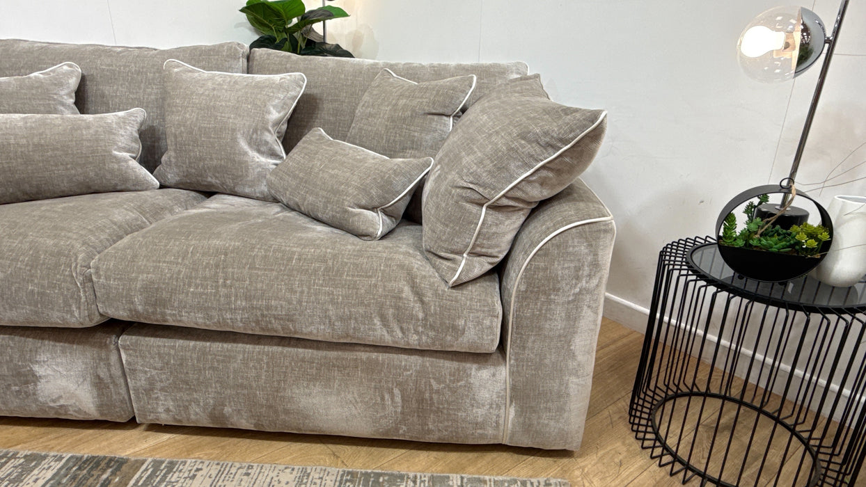 Sofology Georgio Fabric 4 Seater Split Feather Flex Seats in Luxe Chenille Stone Mix