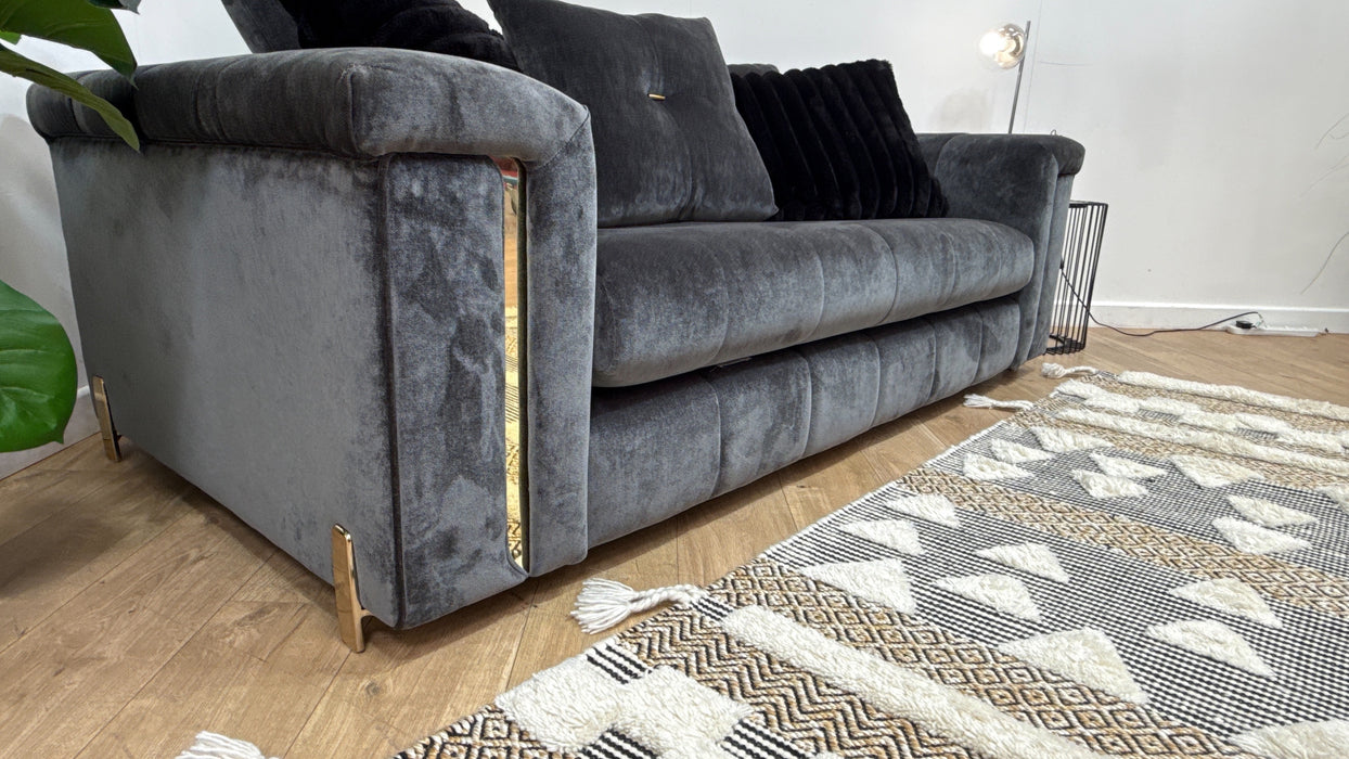 Sofology Oscar Fabric 2 Seater Gold Trim in Fine Textured Chenille Charcoal Mix