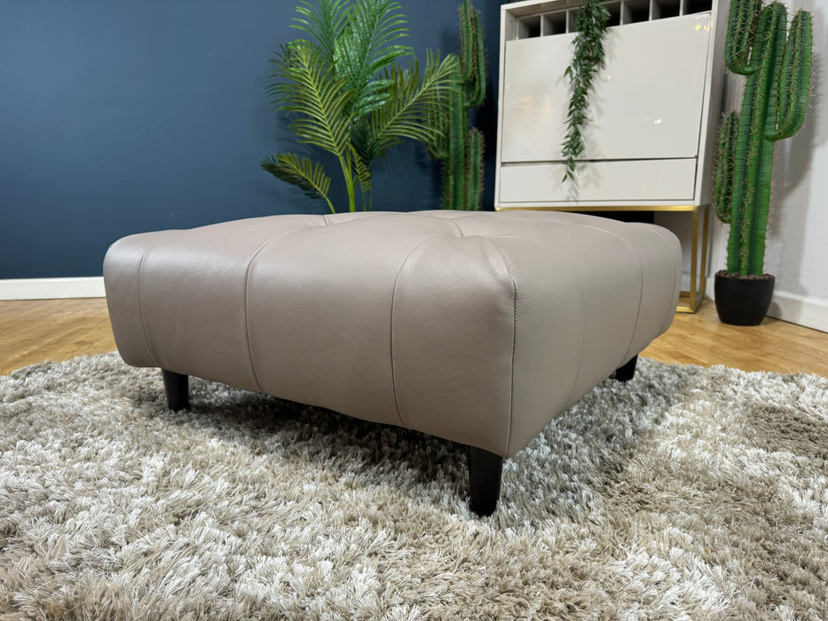 Bridgerton Leather  Designer Footstool - Trusty Supple Leather Taupe Grey (WA2)