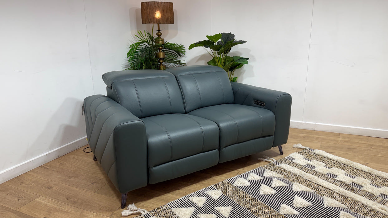 Sofology Allure Leather 2 Seater Power Recliner/Headrest in Trusty Embossed Peacock