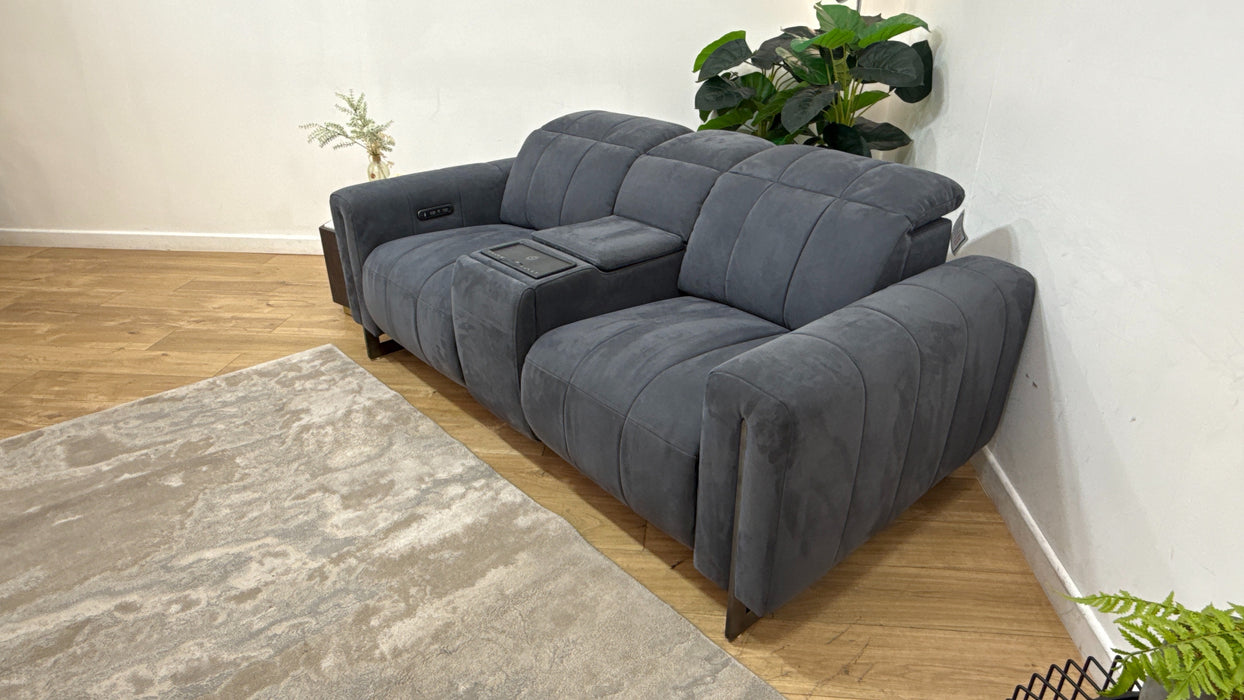 Sofology The Paramount 2 Seater Console Power Recliner/Headrest in Lifestyle Flecked Fabric Charcoal