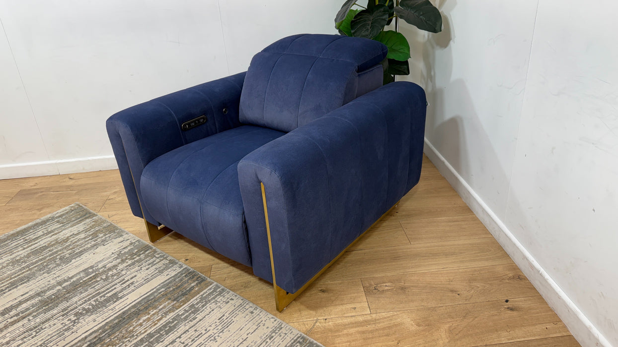 Sofology Paramount Fabric Chair Power Recliner/Headrest Heated Seat Speakers in Lifestyle Flecked Navy