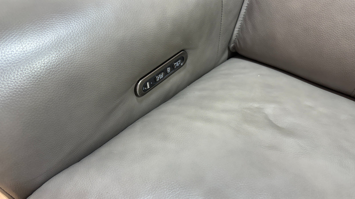 Sofology Premiere Leather 3 Seater Power Recliner/Headrest in Trusty Embossed Grey