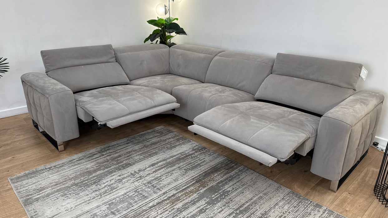 Sofology Marvella Fabric 1.5 Corner 3 Power Recliner/Headrest in Lifestyle Nubuck Feel Light Grey