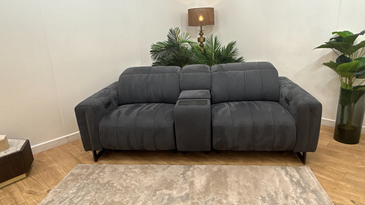 Sofology Paramount Fabric 2.5 Seater Console Power Recliner/Headrest Heated Seats Speakers in Lifestyle Nubuck Feel Charcoal