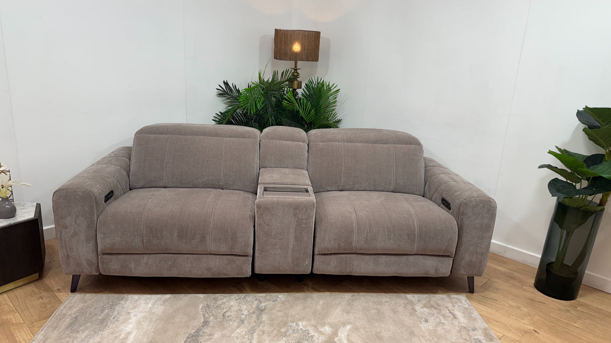 Sofology Allure Fabric 2.5 Seater Screen Console Power Recliner/Headrest Heated Seats Lumbar Speakers in Relaxed Chenille Nutmeg