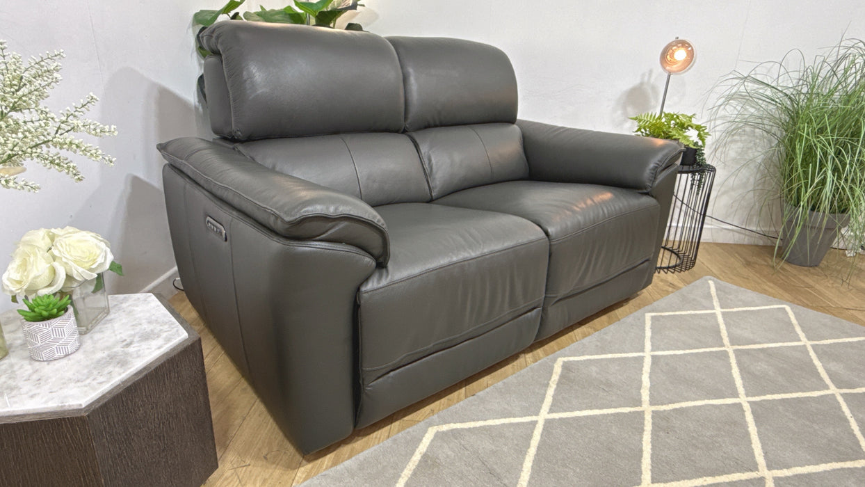 Sofology Hugo Leather 2 Seater Power Recliner/Headrest in Trusty Embossed Charcoal