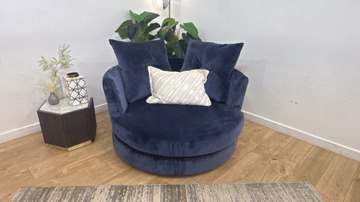 Sofology Oscar Fabric Large Swivel Chair in Fine Textured Chenille Denim Mix