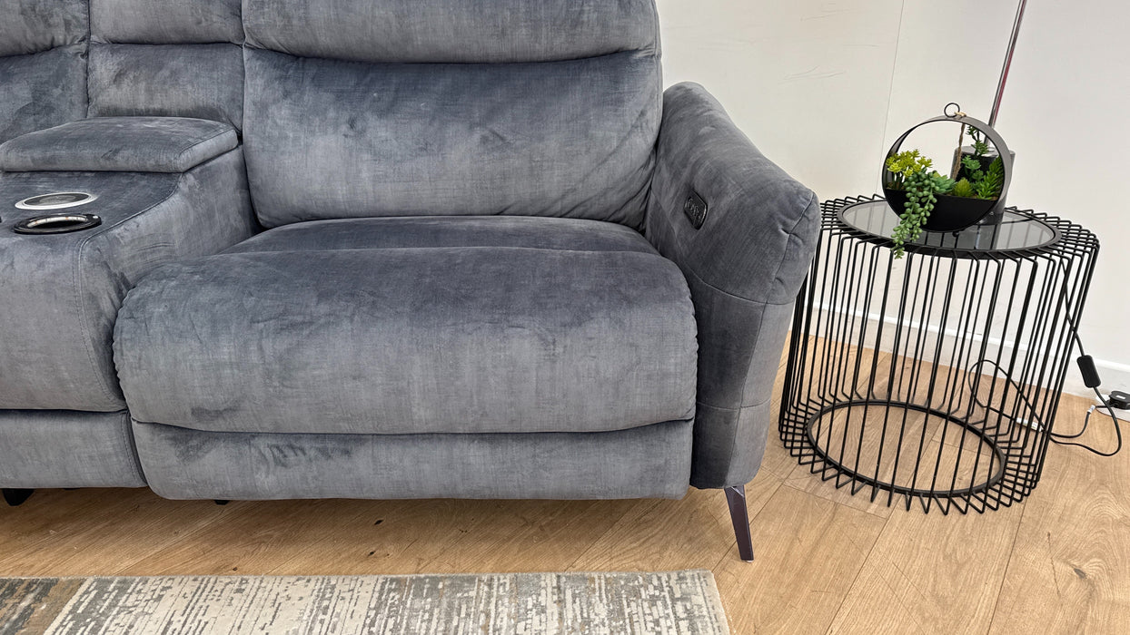 Sofology Renato Fabric 2.5 Seater Console Power Recliner Speakers in Heritage Velvet Granite