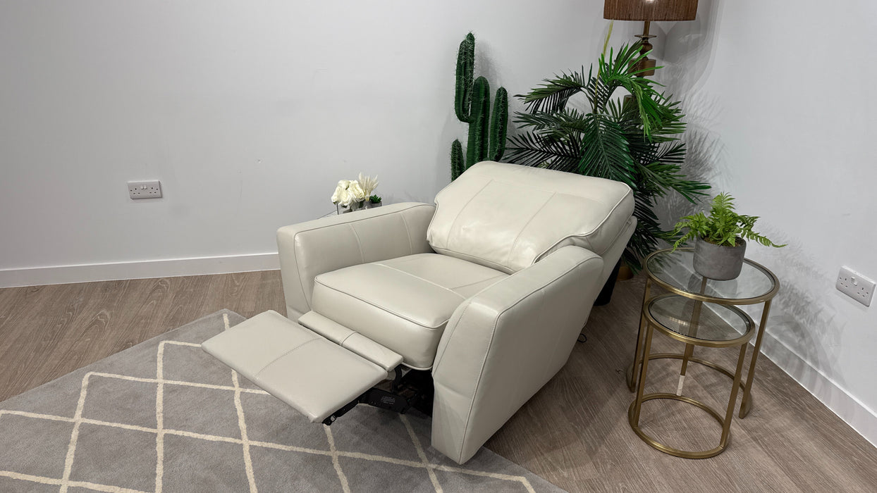 DFS Sophia Leather Chair Power Recliner in Pearl
