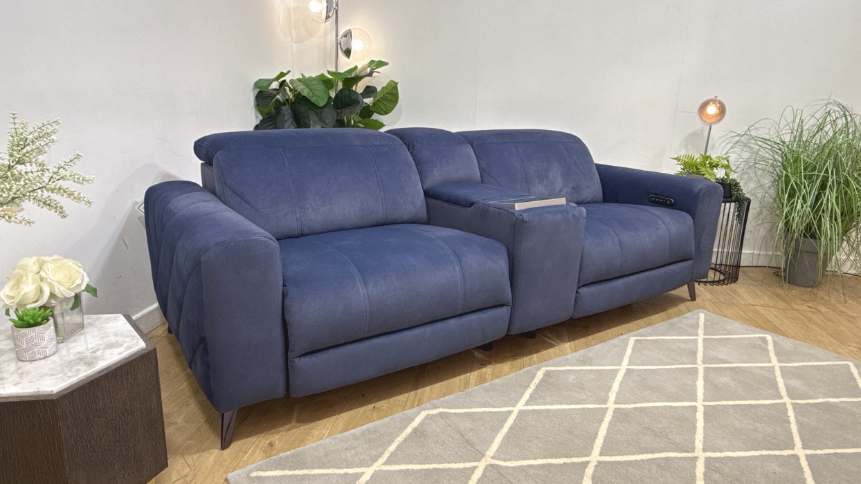Sofology Allure Fabric 2.5 Seater Screen Console Power Recliner/Headrest Heated Seats Lumbar Support Speakers in Lifestyle Flecked Navy