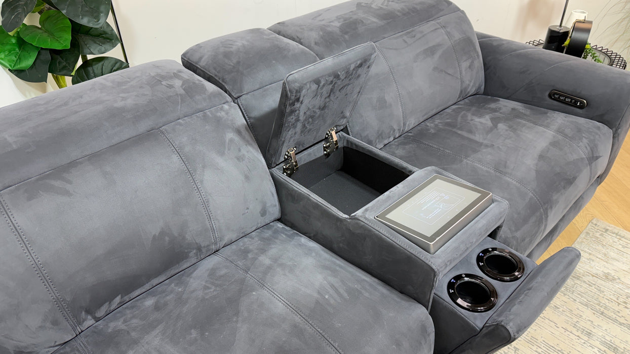 Sofology Allure Fabric 2.5 Seater Screen Console Power Recliner/Headrest Heated Seats Lumbar Speakers in Lifestyle Nubuck Feel Charcoal