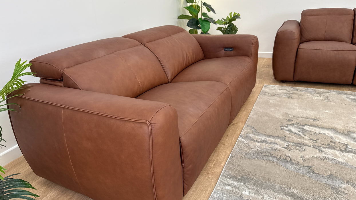 Bohemia 3 Seater Sofa + 2 Seater Power Recliner, Power Hdrst- Leather - Power Recliner, Power Hdrst - Relaxed Matt Expresso