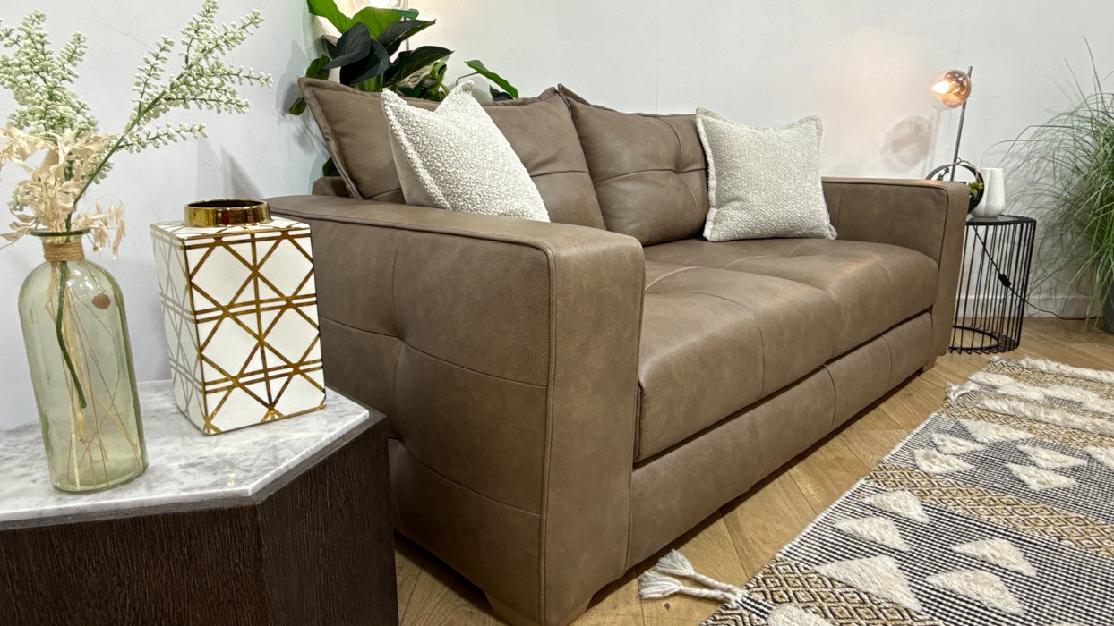 Sofology Artisan Leather 3 Seater in Relaxed Natural Grain Taupe/Natural Mix