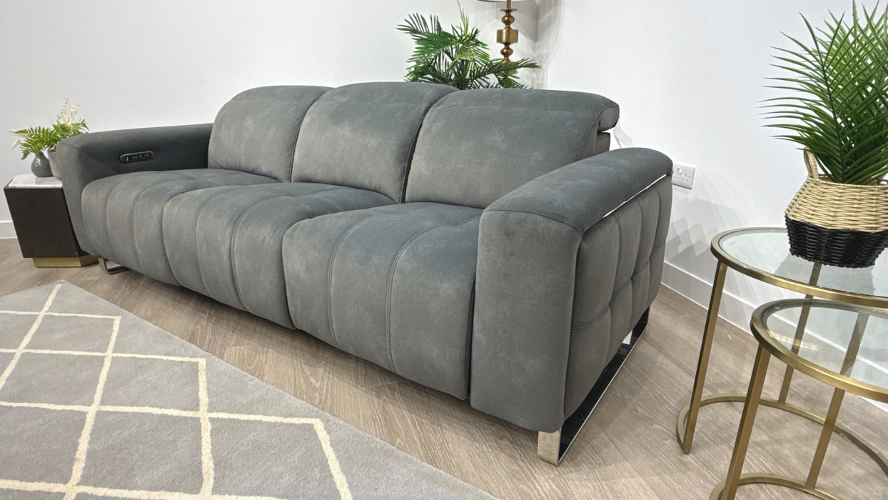 Sofology Marvella Fabric 3 Seater Power Recliner/Headrest in Lifestyle Flecked Mineral Green